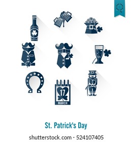 Saint Patricks Day Isolated Icon Set. Vector. Clean Work Minimum Points