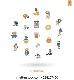 Saint Patricks Day Isolated Icon Set. Vector. Clean Work Minimum Points