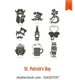 Saint Patricks Day Isolated Icon Set. Vector. Clean Work Minimum Points