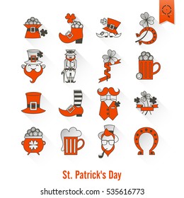 Saint Patricks Day Isolated Icon Set. Vector. Clean Work Minimum Points