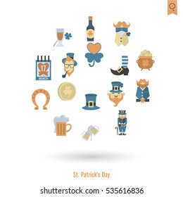 Saint Patricks Day Isolated Icon Set. Vector. Clean Work Minimum Points