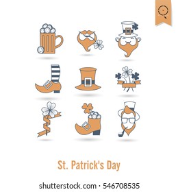 Saint Patricks Day Isolated Icon Set. Vector. Clean Work Minimum Points