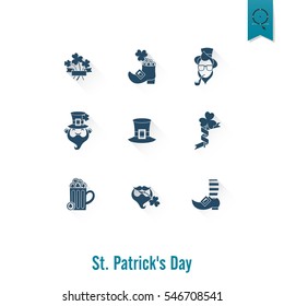 Saint Patricks Day Isolated Icon Set. Vector. Clean Work Minimum Points