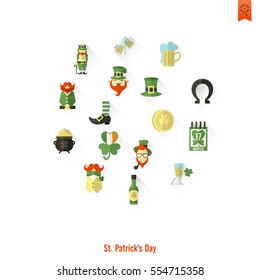 Saint Patricks Day Isolated Icon Set. Vector. Clean Work Minimum Points