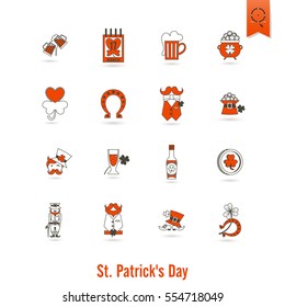 Saint Patricks Day Isolated Icon Set. Vector. Clean Work Minimum Points
