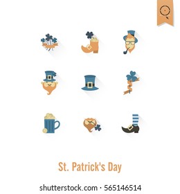 Saint Patricks Day Isolated Icon Set. Vector. Clean Work Minimum Points