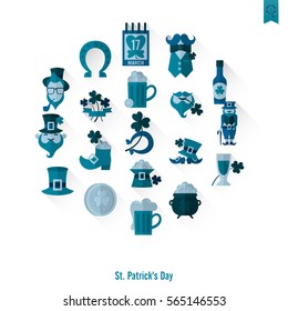 Saint Patricks Day Isolated Icon Set. Vector. Clean Work Minimum Points