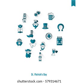 Saint Patricks Day Isolated Icon Set. Vector. Clean Work Minimum Points