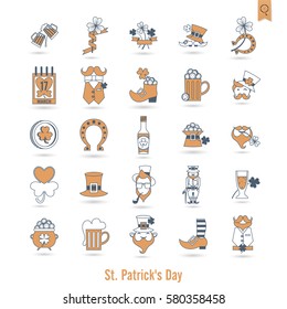 Saint Patricks Day Isolated Icon Set. Vector. Clean Work Minimum Points