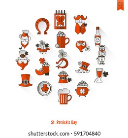 Saint Patricks Day Isolated Icon Set. Vector. Clean Work Minimum Points