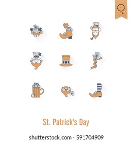 Saint Patricks Day Isolated Icon Set. Vector. Clean Work Minimum Points