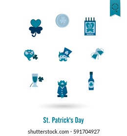 Saint Patricks Day Isolated Icon Set. Vector. Clean Work Minimum Points