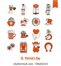 Saint Patricks Day Isolated Icon Set. Vector. Clean Work Minimum Points