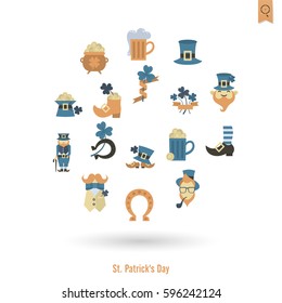 Saint Patricks Day Isolated Icon Set. Vector. Clean Work Minimum Points