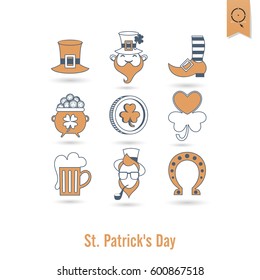 Saint Patricks Day Isolated Icon Set. Vector. Clean Work Minimum Points