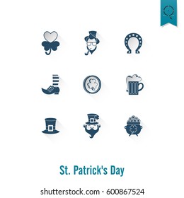 Saint Patricks Day Isolated Icon Set. Vector. Clean Work Minimum Points