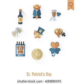 Saint Patricks Day Isolated Icon Set. Vector. Clean Work Minimum Points