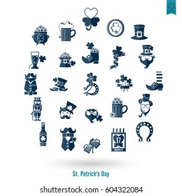 Saint Patricks Day Isolated Icon Set. Vector. Clean Work Minimum Points