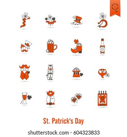Saint Patricks Day Isolated Icon Set. Vector. Clean Work Minimum Points