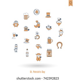 Saint Patricks Day Isolated Icon Set. Vector. Clean Work Minimum Points