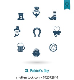Saint Patricks Day Isolated Icon Set. Vector. Clean Work Minimum Points