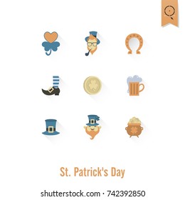 Saint Patricks Day Isolated Icon Set. Vector. Clean Work Minimum Points