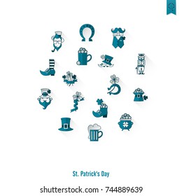 Saint Patricks Day Isolated Icon Set. Vector. Clean Work Minimum Points