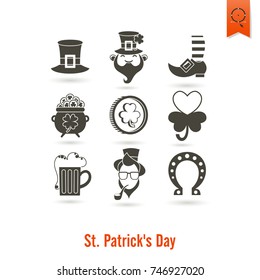 Saint Patricks Day Isolated Icon Set. Vector. Clean Work Minimum Points