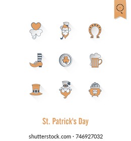 Saint Patricks Day Isolated Icon Set. Vector. Clean Work Minimum Points