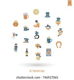Saint Patricks Day Isolated Icon Set. Vector. Clean Work Minimum Points
