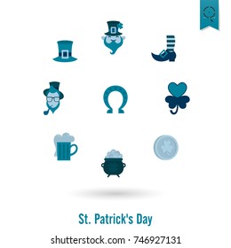 Saint Patricks Day Isolated Icon Set. Vector. Clean Work Minimum Points