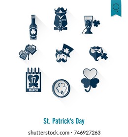 Saint Patricks Day Isolated Icon Set. Vector. Clean Work Minimum Points