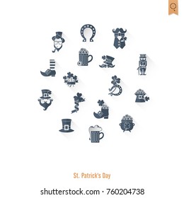 Saint Patricks Day Isolated Icon Set. Vector. Clean Work Minimum Points