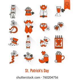Saint Patricks Day Isolated Icon Set. Vector. Clean Work Minimum Points