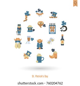 Saint Patricks Day Isolated Icon Set. Vector. Clean Work Minimum Points