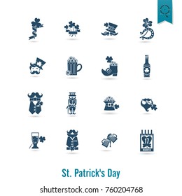 Saint Patricks Day Isolated Icon Set. Vector. Clean Work Minimum Points