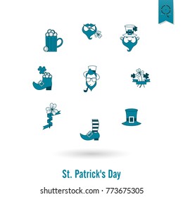 Saint Patricks Day Isolated Icon Set. Vector. Clean Work Minimum Points