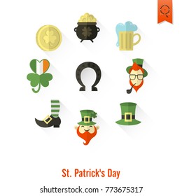 Saint Patricks Day Isolated Icon Set. Vector. Clean Work Minimum Points