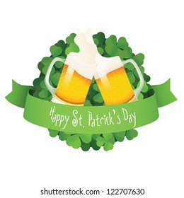 Saint Patrick's Day label with beer and ribbon