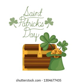 saint patrick`s day label with coins and chest