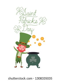 saint patricks day label with leprechaun character