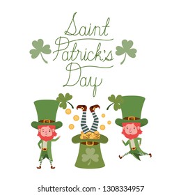saint patricks day label with leprechauns character