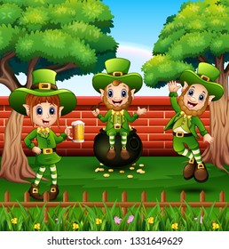 Saint Patricks Day Leprechaun celebrate on the beautiful nature