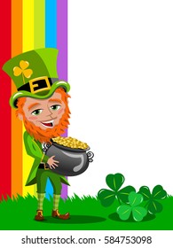 Saint Patricks Day Leprechaun Holding Pot of Gold frame isolated