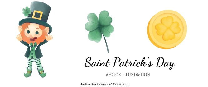 Saint Patricks Day Leprechaun 
 Leaf and Coin Pack Illustration 