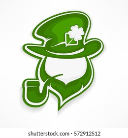 El Día de San Patricio se deja con pipa, barba, sombrero y trébol. Cara moderna irlandesa en verde. Ilustración con suerte de vector