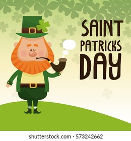 saint patricks day leprechaun smoking tobacco pipe lettering poster