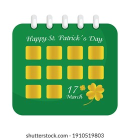 saint patricks day lettering in calendar reminder vector illustration design