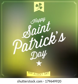 Saint Patrick's Day lettering on blurry background. Vector design. 