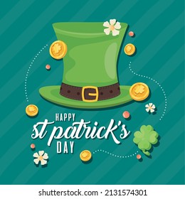 saint patricks day lettering postcard with tophat